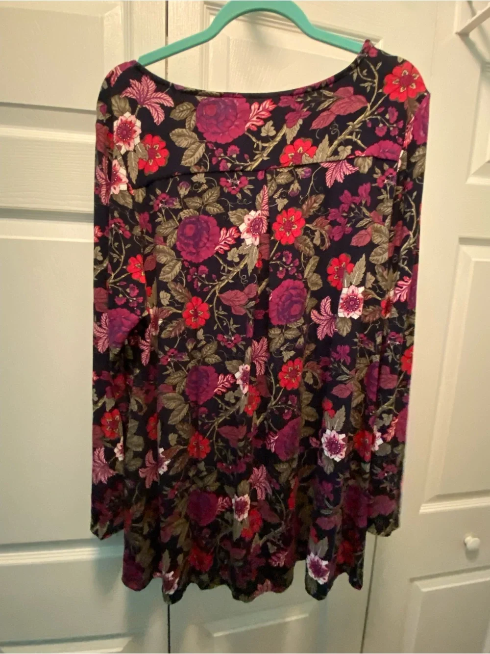 Khakis & Company Navy,Pink,Purple Floral Top ¾ Sleeves- Size Large New With Tags